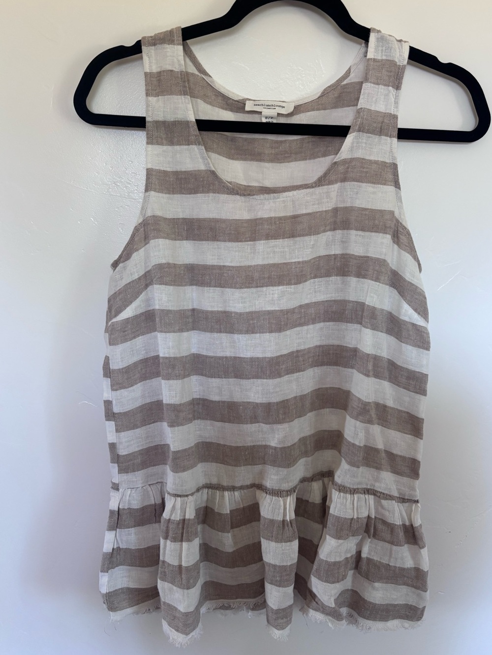 BeachLunchLounge Linen Blend Striped Peplum Tank Top Small | A1